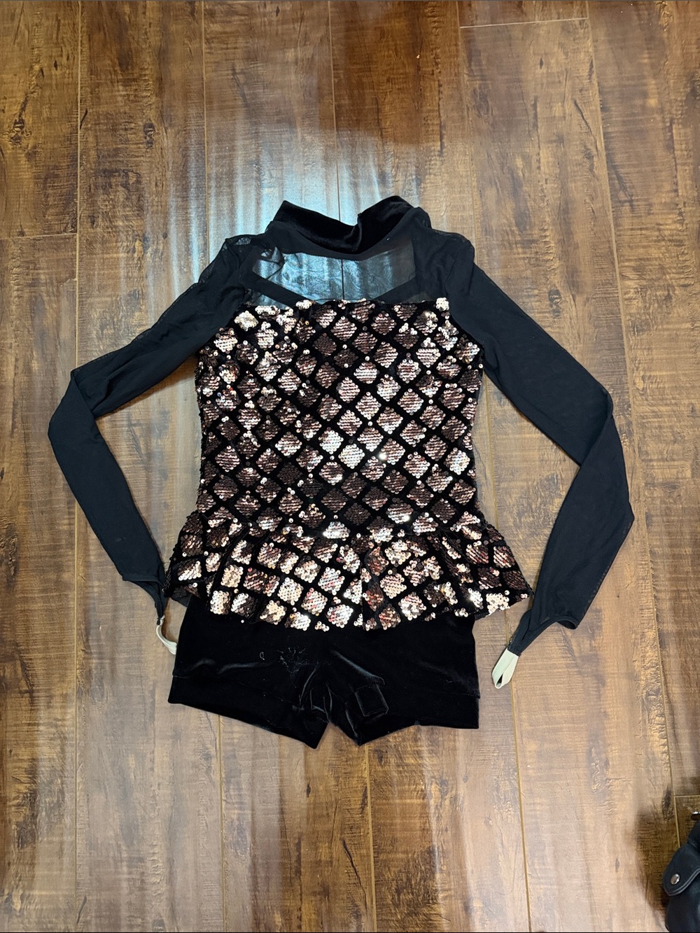 Weissman Black and Rose Gold Sequin Dance Costume
